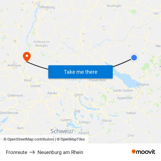 Fronreute to Neuenburg am Rhein map