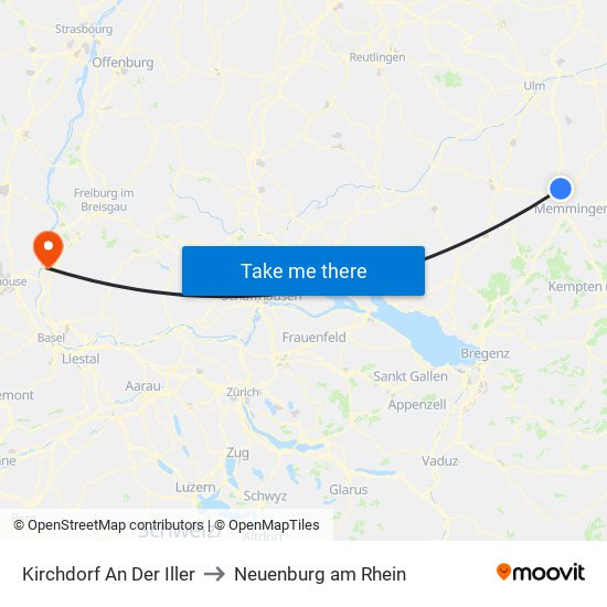 Kirchdorf An Der Iller to Neuenburg am Rhein map