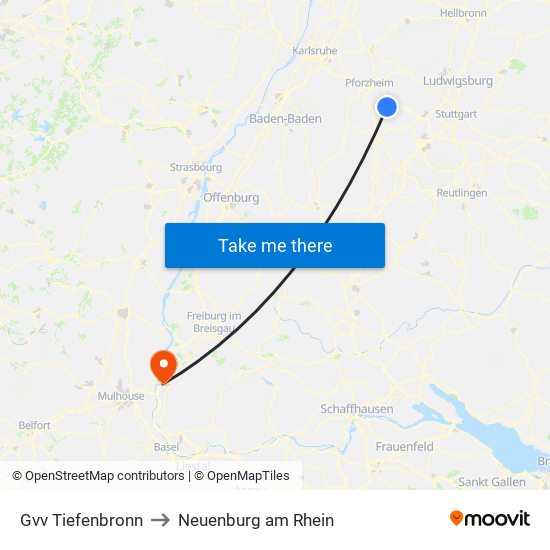 Gvv Tiefenbronn to Neuenburg am Rhein map