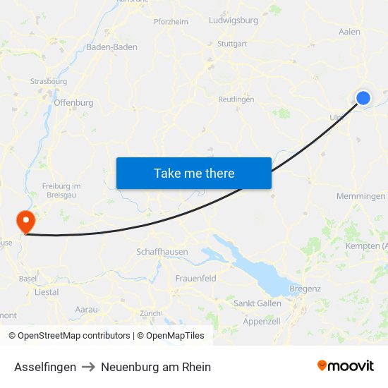 Asselfingen to Neuenburg am Rhein map