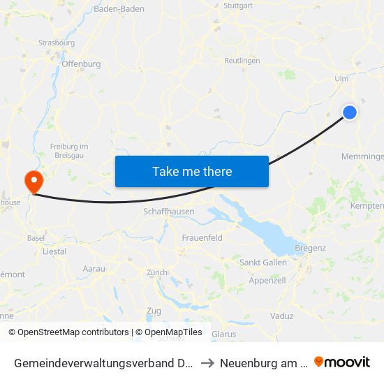 Gemeindeverwaltungsverband Dietenheim to Neuenburg am Rhein map