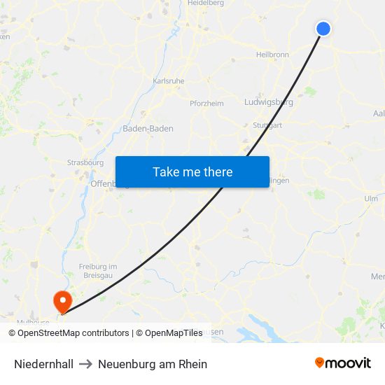 Niedernhall to Neuenburg am Rhein map