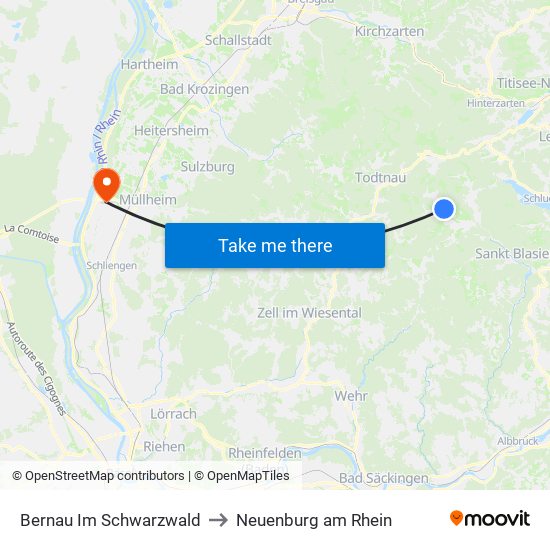 Bernau Im Schwarzwald to Neuenburg am Rhein map