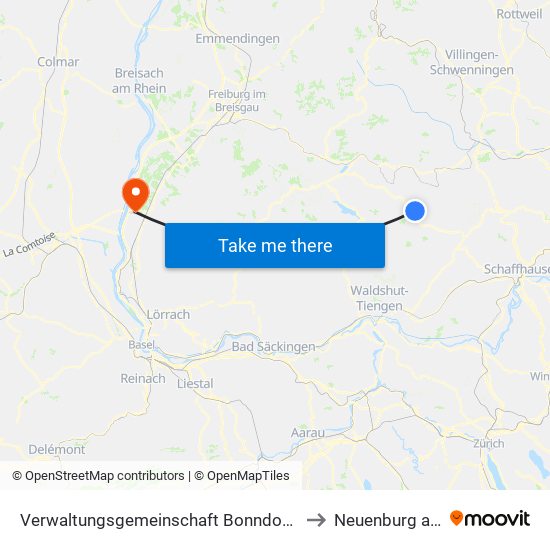 Verwaltungsgemeinschaft Bonndorf Im Schwarzwald to Neuenburg am Rhein map