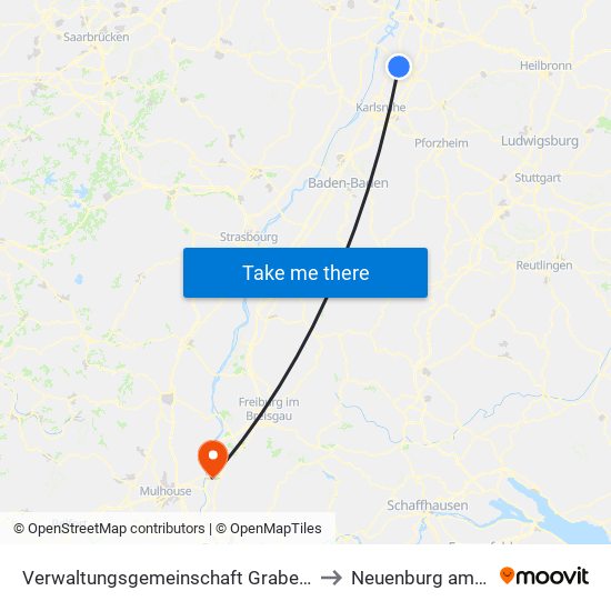 Verwaltungsgemeinschaft Graben-Neudorf to Neuenburg am Rhein map