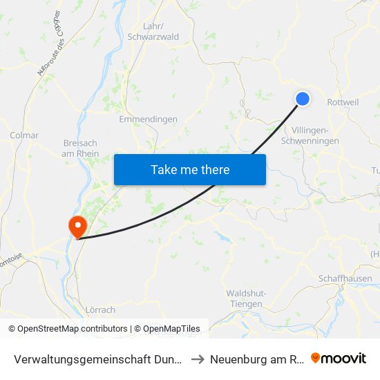 Verwaltungsgemeinschaft Dunningen to Neuenburg am Rhein map