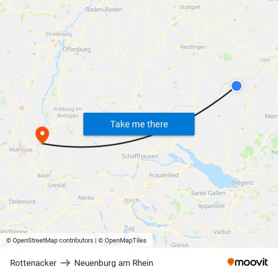 Rottenacker to Neuenburg am Rhein map