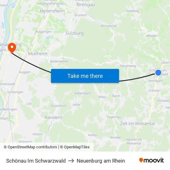 Schönau Im Schwarzwald to Neuenburg am Rhein map