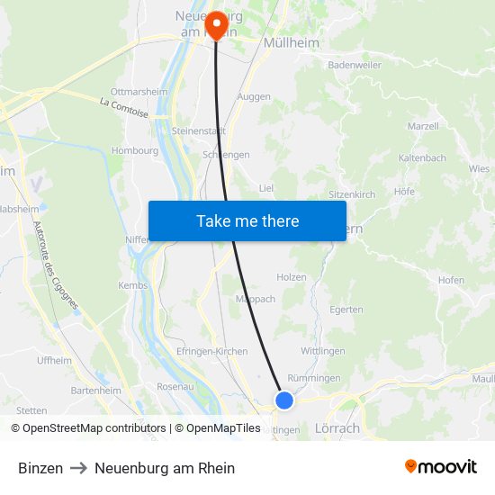 Binzen to Neuenburg am Rhein map