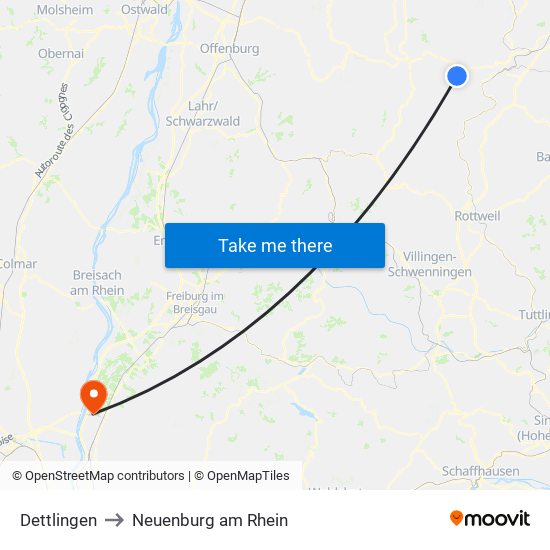 Dettlingen to Neuenburg am Rhein map