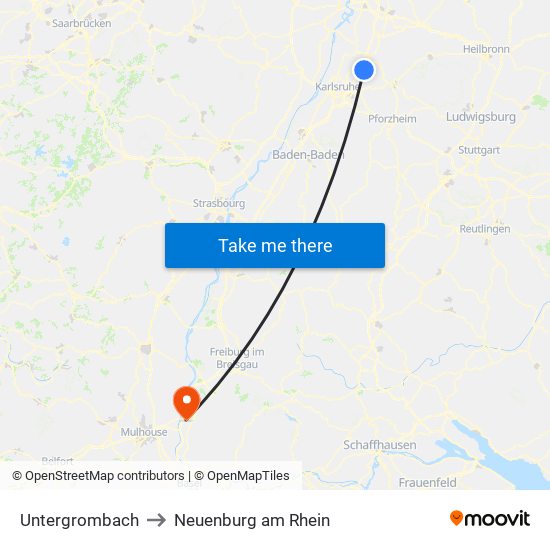 Untergrombach to Neuenburg am Rhein map