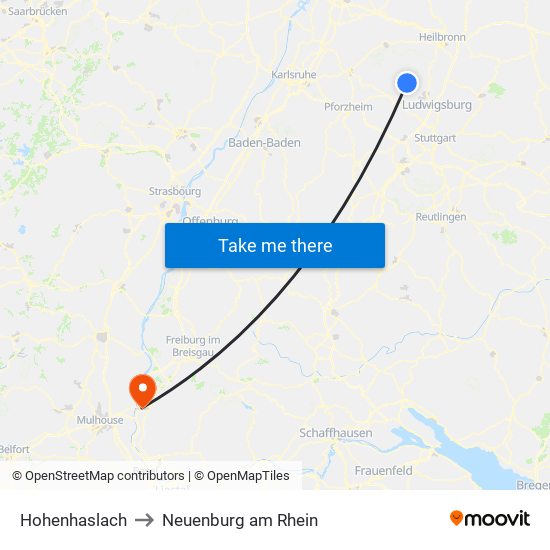 Hohenhaslach to Neuenburg am Rhein map
