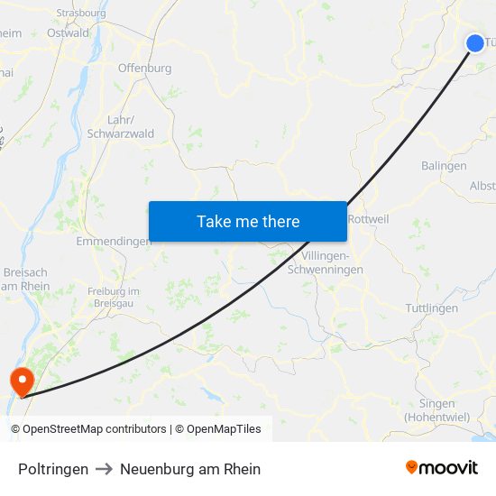 Poltringen to Neuenburg am Rhein map