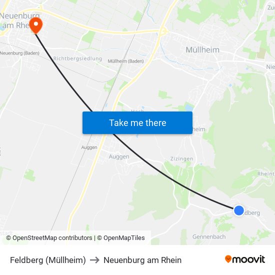 Feldberg (Müllheim) to Neuenburg am Rhein map