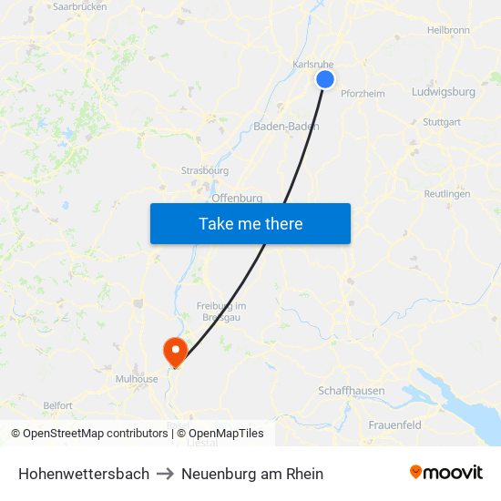 Hohenwettersbach to Neuenburg am Rhein map