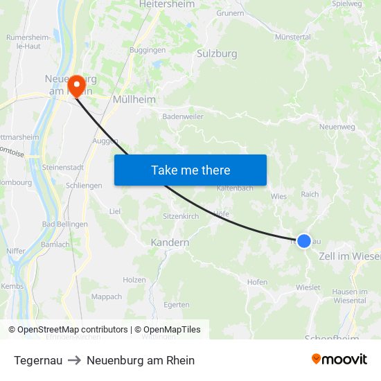 Tegernau to Neuenburg am Rhein map