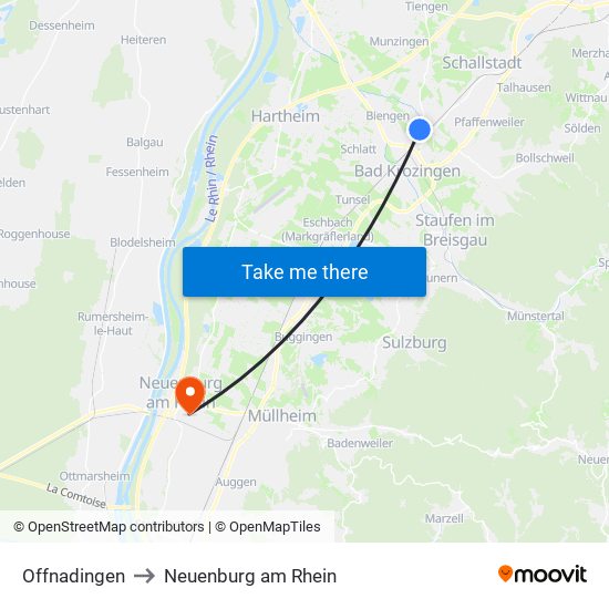 Offnadingen to Neuenburg am Rhein map