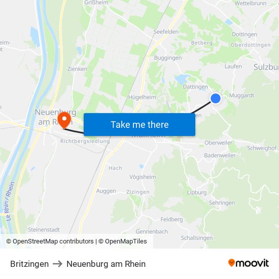 Britzingen to Neuenburg am Rhein map