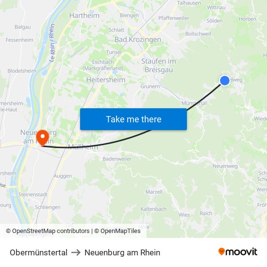 Obermünstertal to Neuenburg am Rhein map