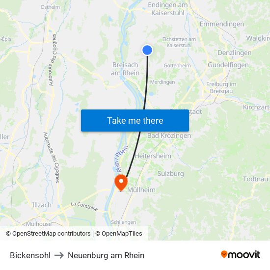 Bickensohl to Neuenburg am Rhein map