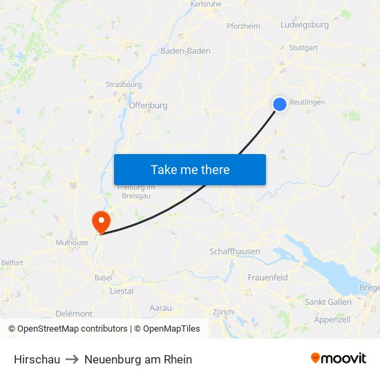 Hirschau to Neuenburg am Rhein map