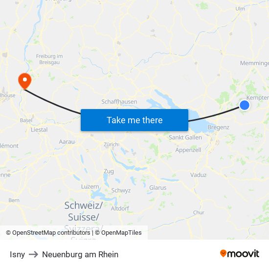 Isny to Neuenburg am Rhein map