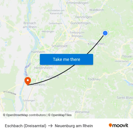 Eschbach (Dreisamtal) to Neuenburg am Rhein map