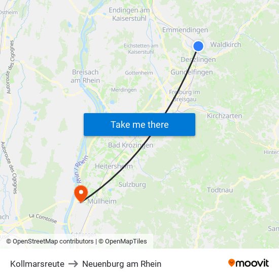 Kollmarsreute to Neuenburg am Rhein map