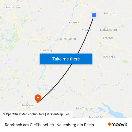 Rohrbach am Gießhübel to Neuenburg am Rhein map