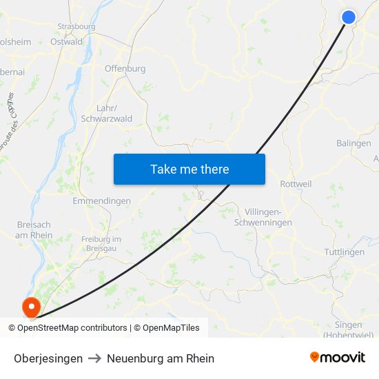 Oberjesingen to Neuenburg am Rhein map