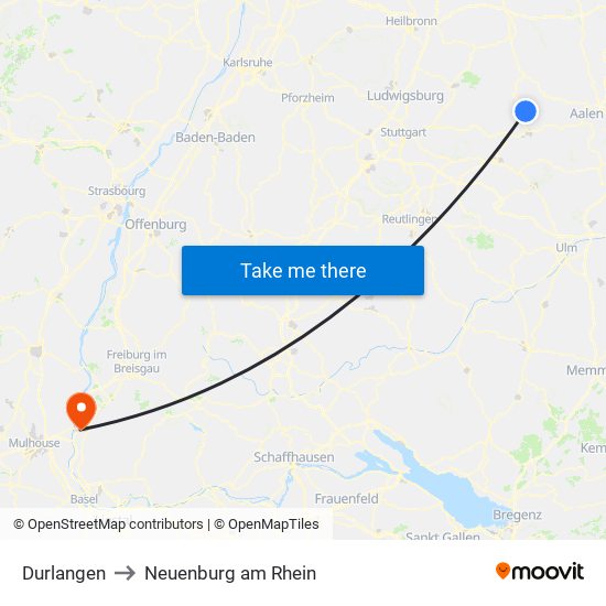 Durlangen to Neuenburg am Rhein map