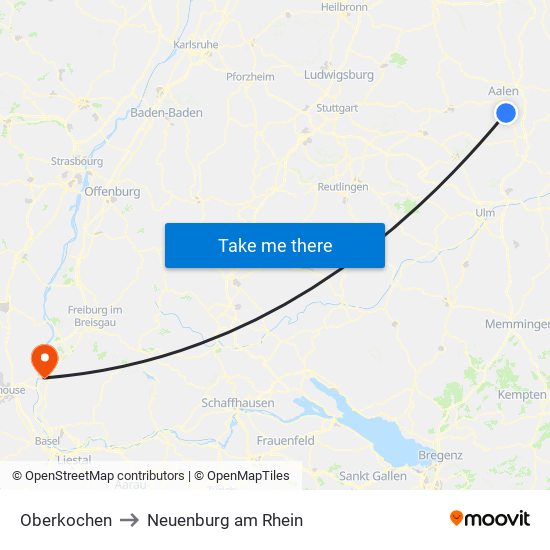 Oberkochen to Neuenburg am Rhein map