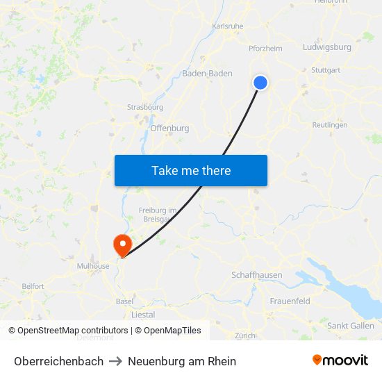 Oberreichenbach to Neuenburg am Rhein map