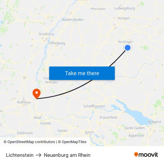 Lichtenstein to Neuenburg am Rhein map