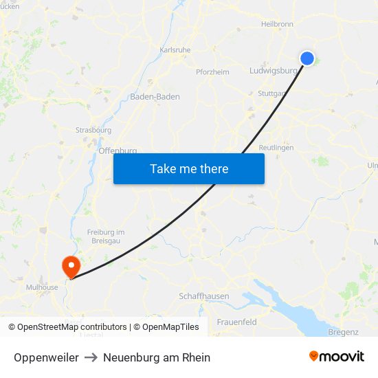 Oppenweiler to Neuenburg am Rhein map