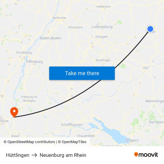 Hüttlingen to Neuenburg am Rhein map