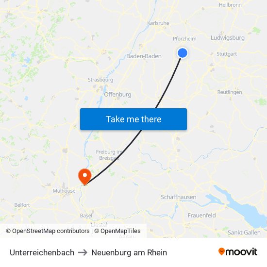 Unterreichenbach to Neuenburg am Rhein map