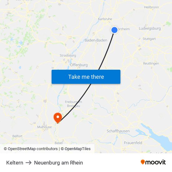 Keltern to Neuenburg am Rhein map