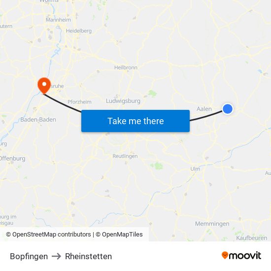 Bopfingen to Rheinstetten map