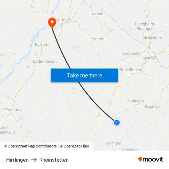 Hirrlingen to Rheinstetten map