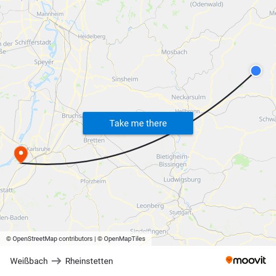 Weißbach to Rheinstetten map