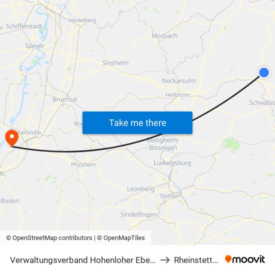 Verwaltungsverband Hohenloher Ebene to Rheinstetten map