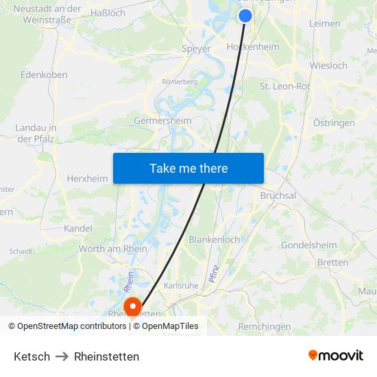 Ketsch to Rheinstetten map