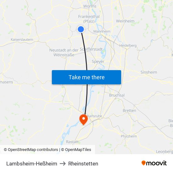 Lambsheim-Heßheim to Rheinstetten map