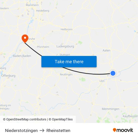 Niederstotzingen to Rheinstetten map