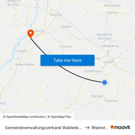 Gemeindeverwaltungsverband Waldenbuch/Steinenbronn to Rheinstetten map