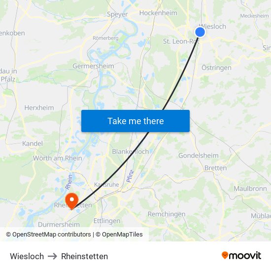 Wiesloch to Rheinstetten map