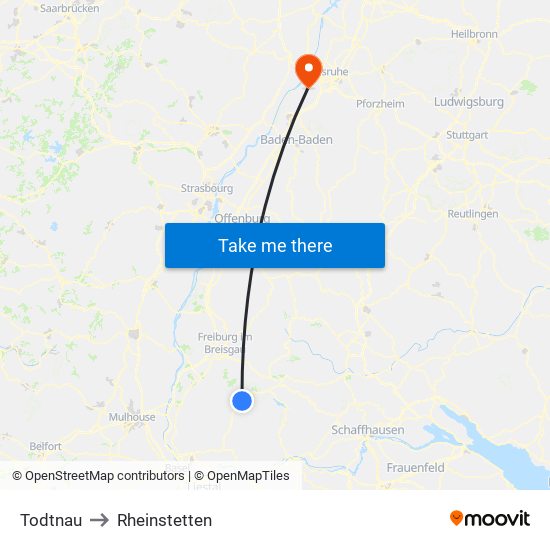 Todtnau to Rheinstetten map