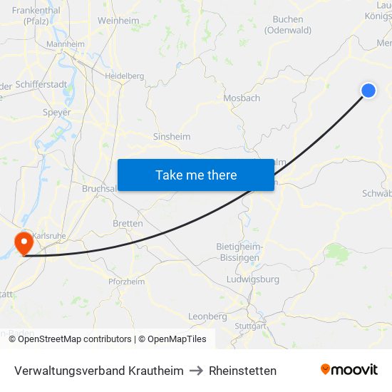 Verwaltungsverband Krautheim to Rheinstetten map