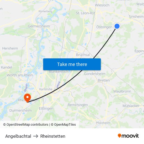 Angelbachtal to Rheinstetten map